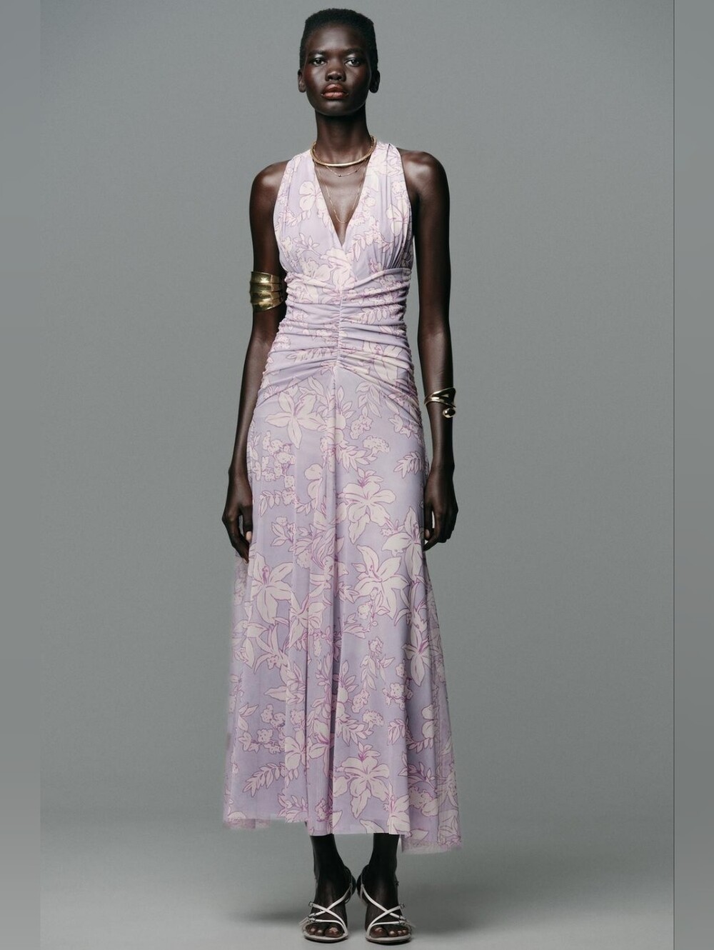 ZARA Sleeveless V-Neck Lavender Floral Maxi Dress